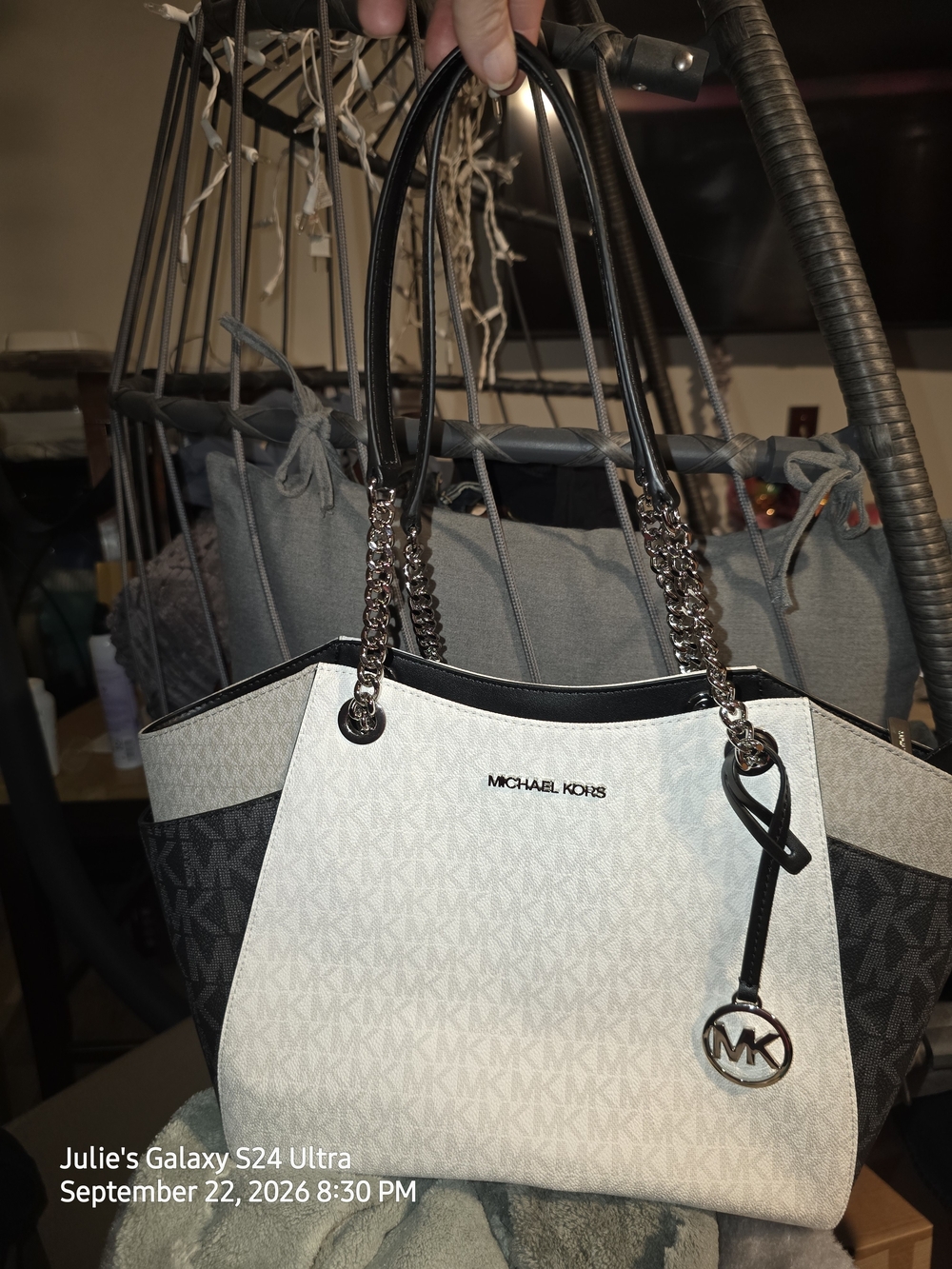 Michael Kors White and Black Logo Tote Bag